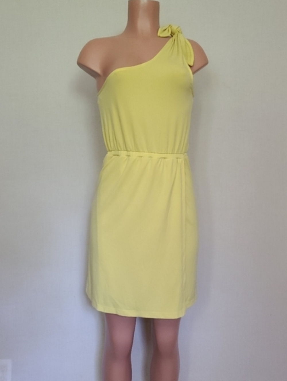Gianni Vini Yellow One Shoulder Bow Mini Dress - Size XS